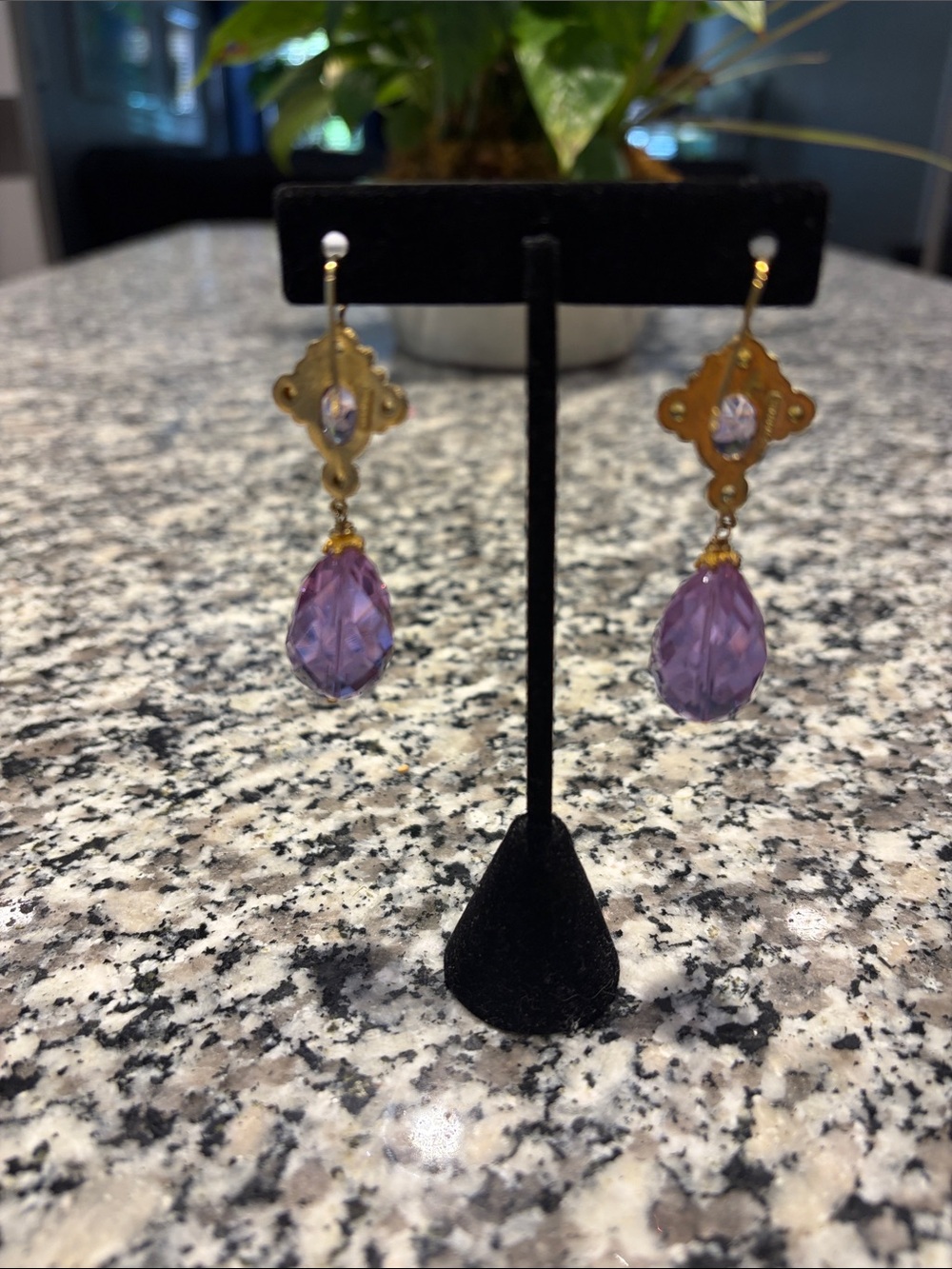Gold over sterling silver amethyst Teardrop Dangle Earrings - Picture 2 of 5